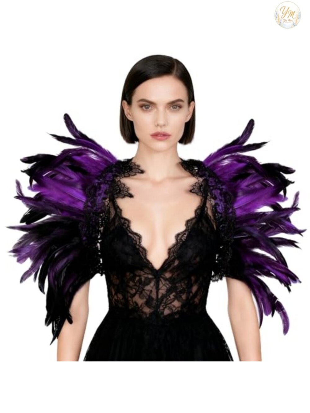 Layered Feather Cape Shawl Lace Collar Costume Wrap Sleeveless One Size